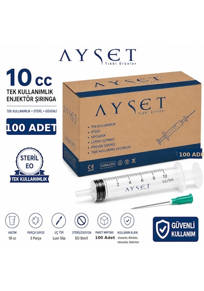 Ayset 10cc 3 Parça Yeşil Uçlu Enjektör 100 Adet