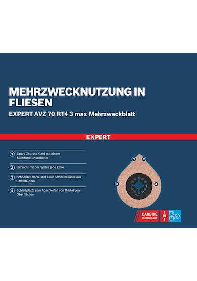 Bosch Professional 1x Expert 3 Max Avz 70 Rt4 Derzleme Tabanları Harç, Harç, Ø 70 Mm, Aksesuar Çok Fonksiyonlu Makine