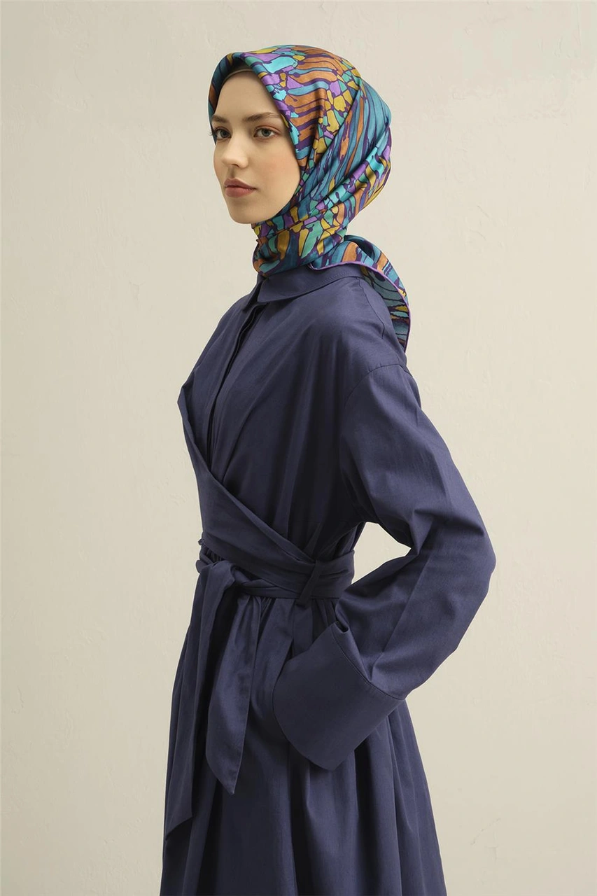 Armine Soyut Desenli Saf İpek Twill Eşarp 9335d 85 Yeşil