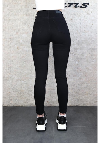 Kadın Siyah Süper Skinny Fit Esnek Likralı Denim Jean Kot Pantol
