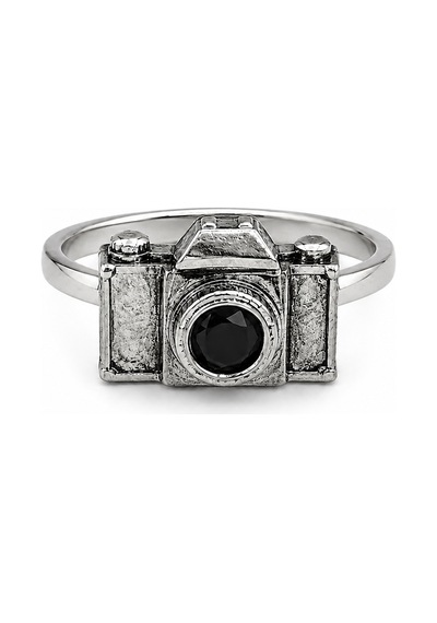 Fotoğraf Makinesi Figürlü Siyah Detaylı Metal Yüzük Fotoğrafçı Aksesuarı Gümüş - Gri