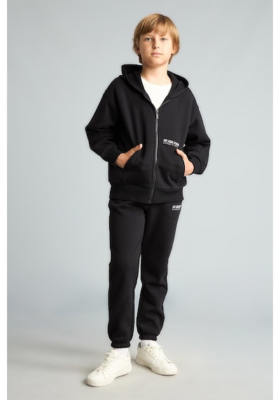 Defacto Baskılı Kapüşonlu Fermuarlı Cepli Sweatshirt Hırka Erkek Çocuk H9681a826wnbk81 Siyah-bk81