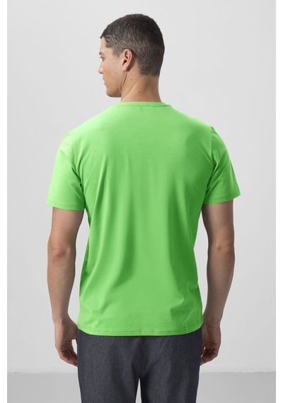 Tommylife Neon Yeşil Basic Kısa Kol Standart Kalıp V Yaka Erkek T-shirt - 87912 Neon Yeşil