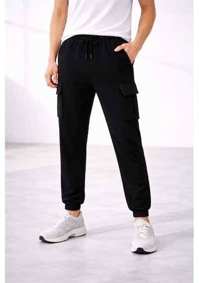Efnaz Style Erkek Jogger Eşofman Altı Regular Fit , Kargo Cepli, Lastikli Paça, Günlük Spor Pantolon - Siyah