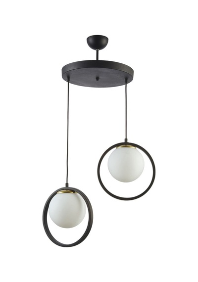Nina Modern Salon - Mutfak - Yatak Odası Metal Halkalı Kapalı Camlı Ikili Avize Beyaz Beyaz