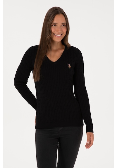 U.S. Polo Assn. Kadın Siyah V Yaka Basic Kazak 50307700-VR046