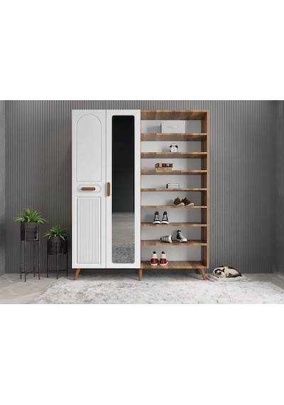 Zenon Membran 4 Kapaklı Portmanto Montaj Dahil Ceviz Beyaz 160 Cm