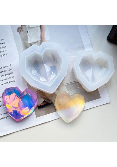 Tahtakale Toptancı Epoksi, Mum, Taş Tozu 3d Geometrik Kalp Silikon Kalıbı 5.7 Cm