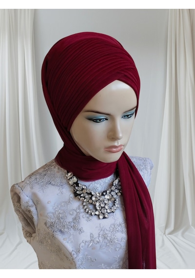 Tunahazırturban Bordo Sevda Şal Model Hazır Duvak Hazır Şal Hazır Türban Bordo