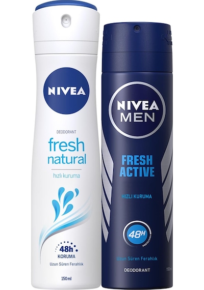 Nivea Fresh Natural Kadın Sprey Deodorant 150 ML + Fresh Active Erkek Sprey Deodorant 150 ML