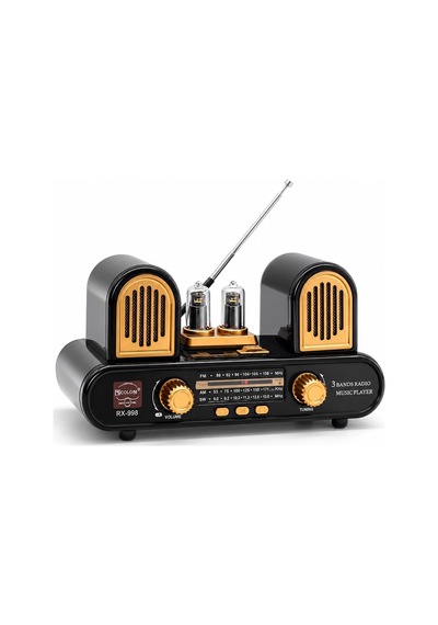 Yeni Nesil Radyo Usb Sd Fm Aux Bluetooth Müzik Kutusu Retro El Tutamaçlı Şarj Edilebilir M113 Koyu Kahve Rx-998 - Siyah