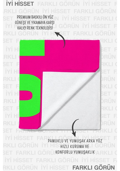 Neon Yolo Yazılı Modern Plaj Havlu Örtüsu - Fuşya Yeşil Pop Art Hızlı Kuruyan Mikrofiber Havlu Örtü Dalgın Şafak