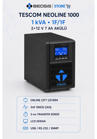 Tescom Neolıne 1000 Online Ups 1 Kva 1f/1f 2 12 V 7 Ah Akülü