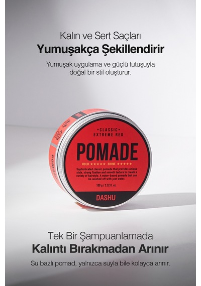 Doğal & Yumuşak Bitişli Güçlü Tutuşa Sahip Saç Sabitleyici Jel Dashu Classic Extreme Red Pomade 100g