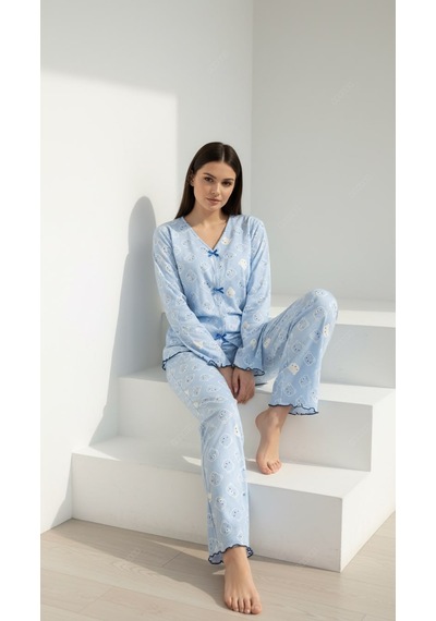 Divinus Panda Desenli Bayan Pijama Takımı mavi