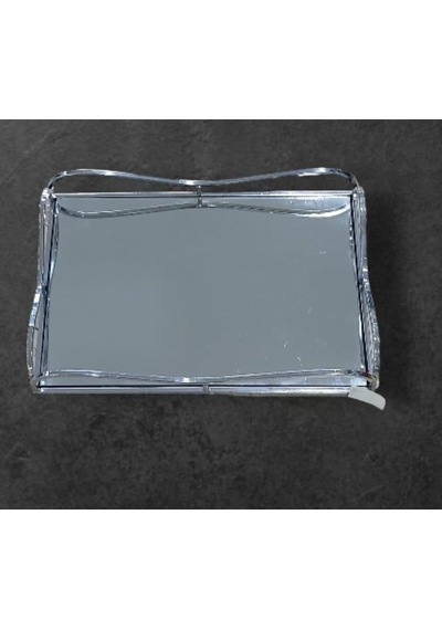 Gümüş Aynalı Dikdörtgen Tepsi, Metal, 30x20cm, Şık Sunum İçin Sofra Parçası Çok Renkli