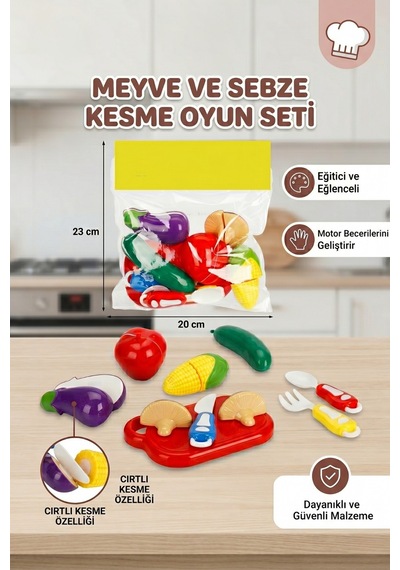 Cırtlı Kesilebilir Meyve Ve Sebze Kesme Oyunu Eğitici Mutfak Seti
