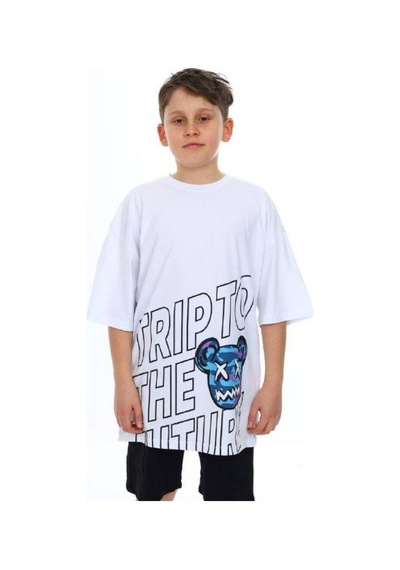 Ekkokids Çocuk Trip Baskılı Tshirt-14548 Beyaz