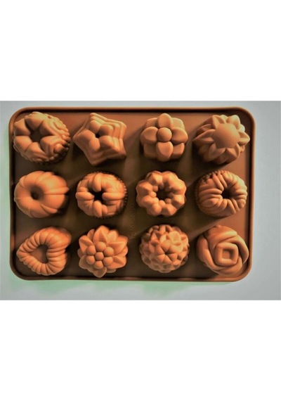 Silikon Çoklu Desen Kek Muffin Çikolata Mum Buz Kalıp Kahverengi