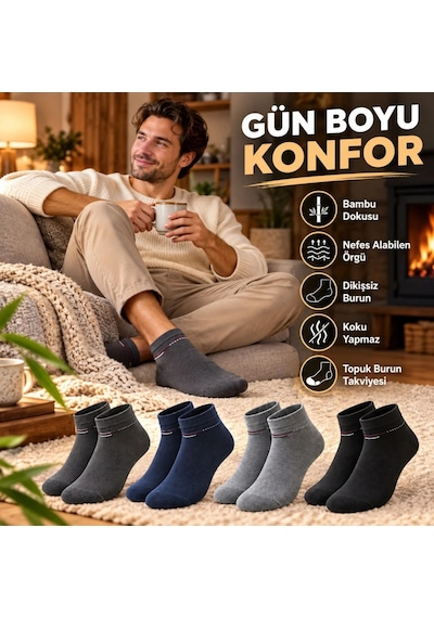 Genel Erkek Bambu Patik Çorap 4'lü Set Yumuşak Dikişsiz Nefes Alan Sıkmayan Çok Renkli / 39-44 / 4 Adet Genel Erkek Bambu Patik Çorap 4'lü Set Yumuşak Dikişsiz Nefes Alan Sıkmayan Çok Renkli / 39-44 / 4 Adet