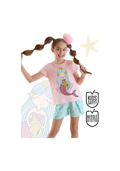 Denokids Deniz Kızı Kız Çocuk Yazlık T-shirt Fırfırlı Şort Takım