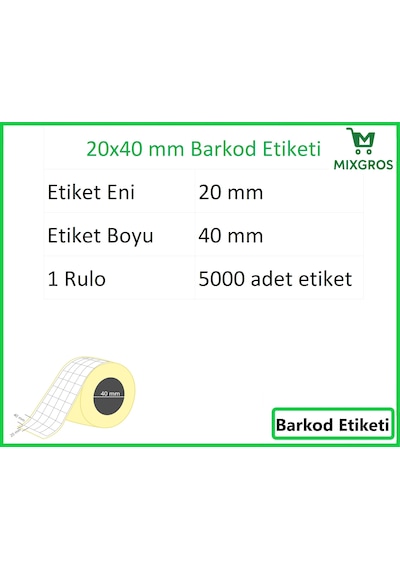 40x20 Mm Termal 4'lü Ürün Barkod Etiketi 1 Rulo: 5000 Adet Etiket