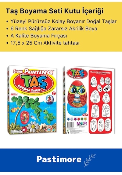 3 Yaş Üstü Çocuklar Için Zeka Geliştirici 6 Renk Akrilik Boyalı Fırçalı Taş Boyama Aktivite Seti