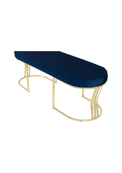 Viego Gold Smooth- Mavi Kapitoneli Model Puf & Bench & Koltuk- Oturak-uzun Makyaj Puff-yatak Odası Ucu &önü