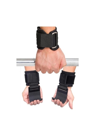 Valkyrie 2 Adet Ağırlık Kaldırma Kancası Tutma Yardımcısı Bar Fitness Bilekliği Lifting Hooks Straps Siyah