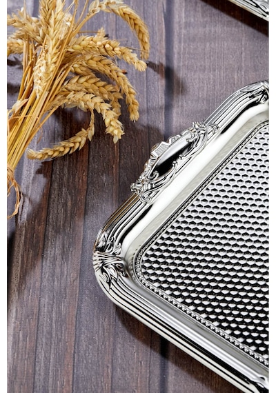 Cooker 2'li Metal Dikdörtgen Gümüş Sunum Tepsisi 43x30 Cm Ve 36x26 Cm Ckr3331 Diğer