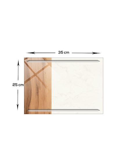 Decorita Kanallı Cam Kesme Tahtası Cam Kesme Tablası Kenarı Ahşap Desenli 25cm x 35cm
