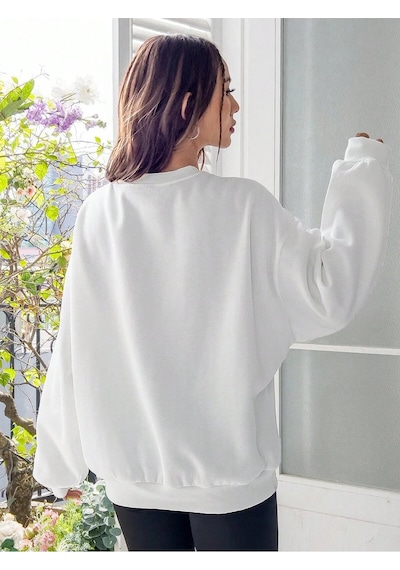 Adrift Qutie Slogan & Cartoon Graphic Drop Shoulder Sweatshirt Beyaz Beyaz