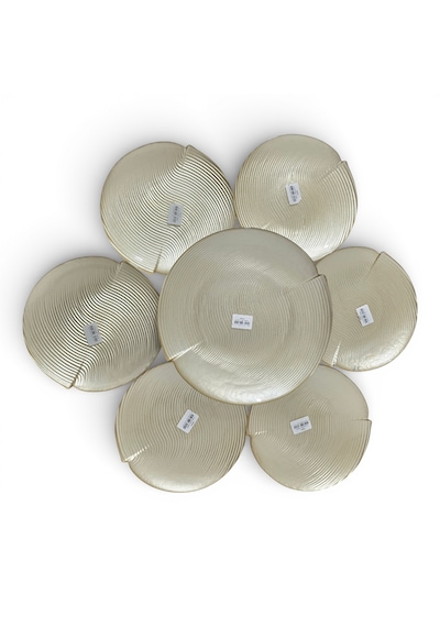 Sudedi Home Gold Renk Cam Pasta Tabağı Seti 6 Lı 19 Cm Sunum Tepsili Servis Seti Altın