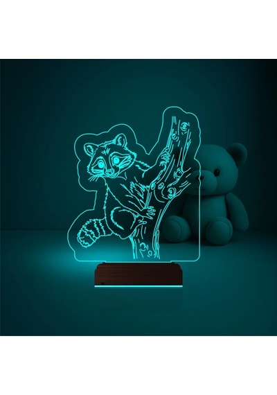 Luvivia Çocuk Odası Rakun 3d Lamba - Masa Gece Lambası Şeffaf