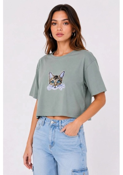 Wear Vexel Kadın Kedi Baskılı Oversize Crop Tişört Salaş Basic Yarım Kol T-shirt - Mint Yeşili Mint Yeşili Wear Vexel Kadın Kedi Baskılı Oversize Crop Tişört Salaş Basic Yarım Kol T-shirt - Mint Yeşili Mint Yeşili