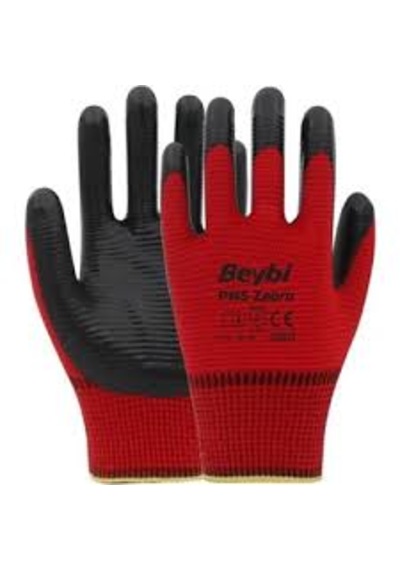 Beybi Pn5 Zebra Polyester Örme Nitril Eldiven 12 Adet