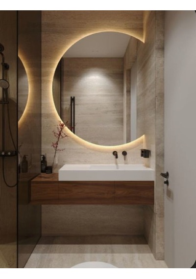 60x76 Cm Yuvarlak Led Banyo Aynası Dokunmatik, Dim Edilebilir, 3000k Günışığı Sarı