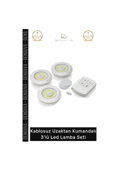 Ledlamba Kablosuz Pilli Uzaktan Spot Aydınlatma Gardırop Mutfak Şık Kumandalı 3lü Led Lamba Seti Çok Renkli
