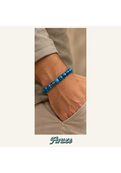 Firuze Taşı Bileklik 8 Mm, Unisex, Elastik Çok Renkli