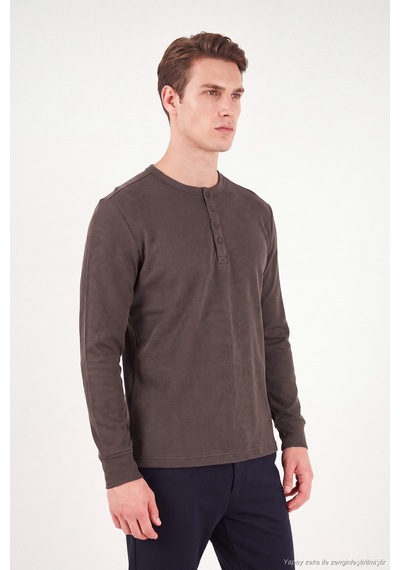 Buratti Pamuklu Regular Fit Düğmeli Bisiklet Yaka Sweat Erkek Sweat 5905852 Kahve