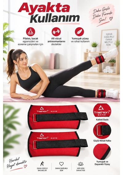 0,5 Kg X 2 Adet El Ayak Bilek Ağırlığı Ayarlanabilir Fitness Pilates Ağırlık Seti Kırmızı Kırmızı