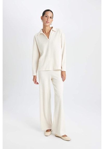 Defacto Wide Leg Eşofman Altı Normal Bel Fitilli Kaşkorse Kumaş Basıc B2405AX24AU Bej