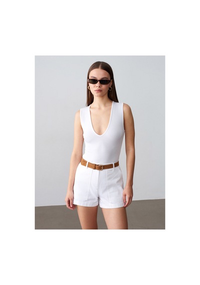 Dilvin 32835 V Yaka Bodysuit Beyaz