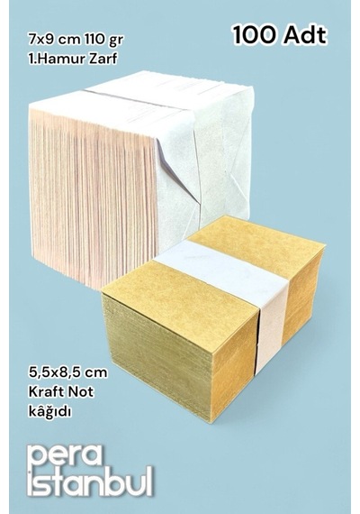 Pera İstanbul 100 Adet Mini Zarf 70mmx90mm Beyaz Zarf Hediye Doğum Günü Dilekleri Zarfı Kraft Not Kartlı