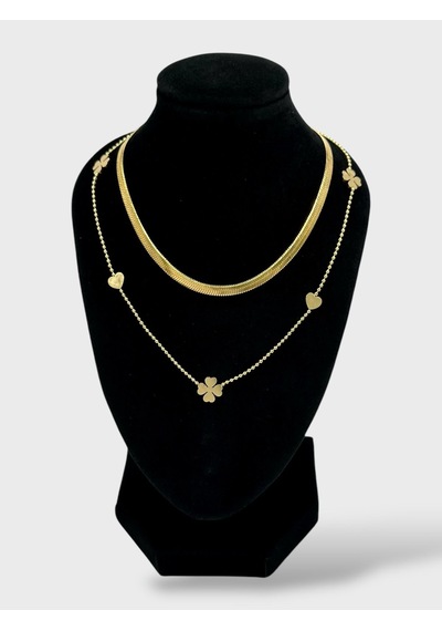 Arnes Jewelry Çelik İtalyan Ezmeli Yoncalı Kalpli Kolye Ar604nes Gold