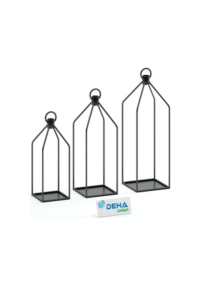 Metal Kafes 3 Lü Set Mumluk Fener Dekoratif Mumluk Ferforje Şamdan Siyah