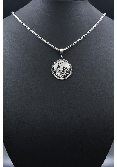Ay Yıldızlı - Ay Yıldız - Kurt 925 Ayar Gümüş Kolye Kral Zincir 2mm 902190 Gümüş