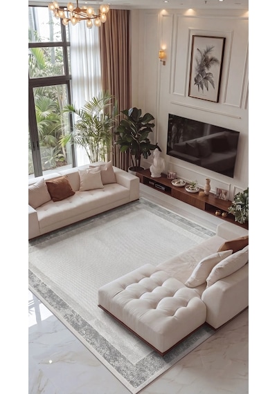 Kreasyon Halı Sardunya Sr006 Beyaz Gri Makine Halısı