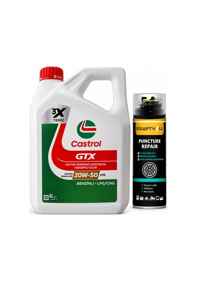 Castrol Gtx Motor Yağı 20w-50 Lpg 4 L + Lastik Tamir Kiti 400 ML