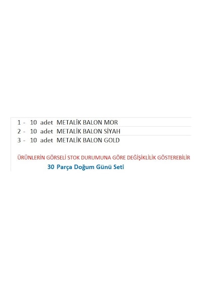 10 Adet Metalik Gold, 10 Adet Metalik Mor, 10 Adet Metalik Siyah Balon Çok Renkli
